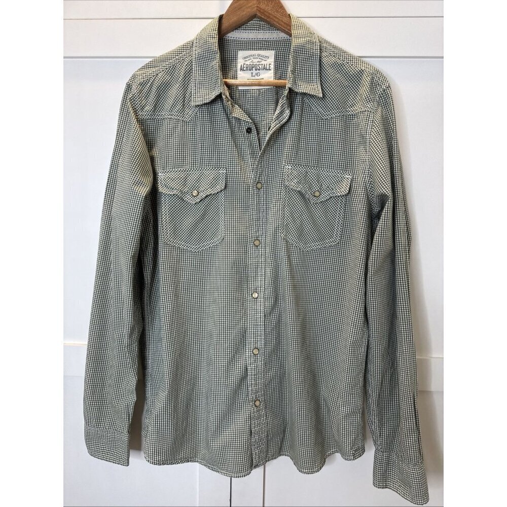 Aeropostale Men's Western Pearl Snap Button Down Shirt Size L Long Sleeve